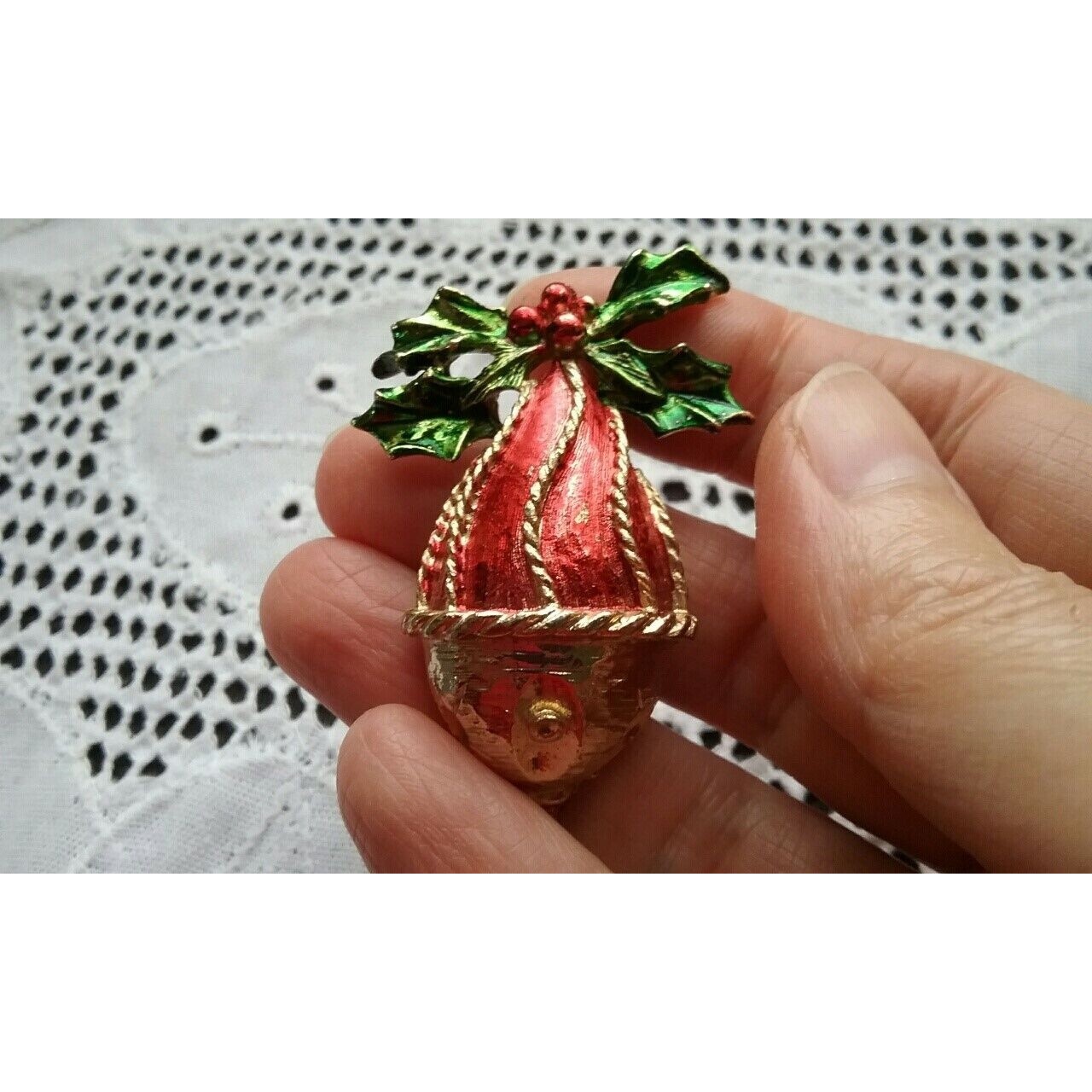 Vintage Christmas ornament photographed for a live sale listing